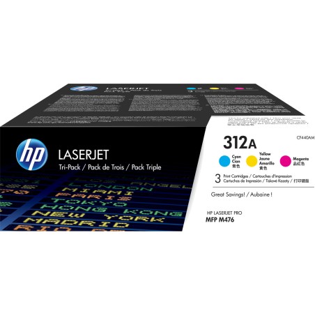 pack con cartuchos de tóner cian, magenta y amarillo originales laserjet-312a 3 uds
