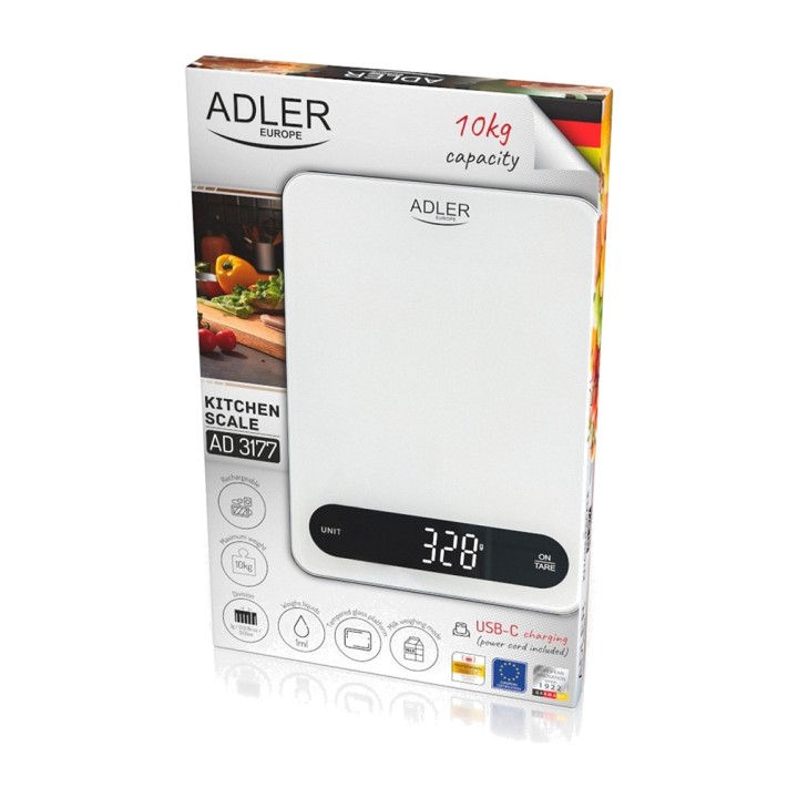 ADLER Genopladelig digital køkkenvægt med touchpanel AD3177