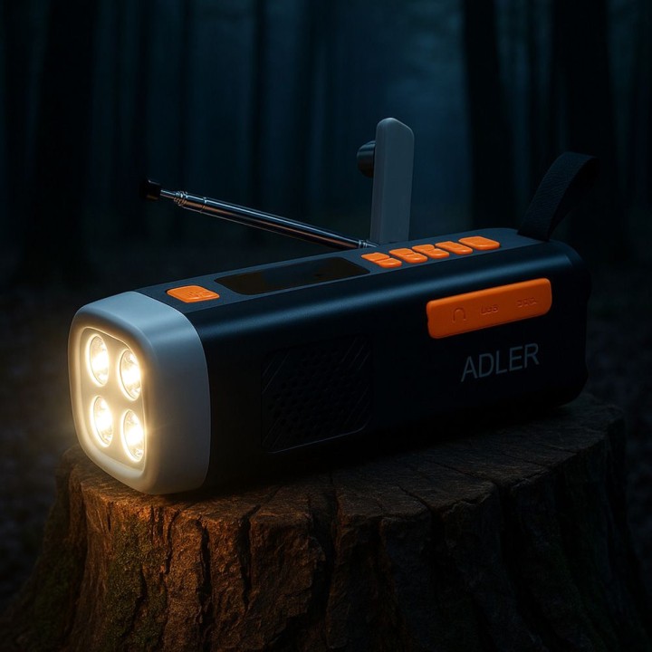ADLER Solar-Notfallradio mit Handkurbel, Taschenlampe und