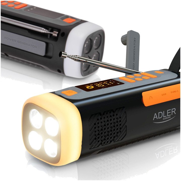 ADLER Radio de emergencia solar con manivela, linterna y powerbank AD 1920 AM/FM/SW 4500 MAH 51168