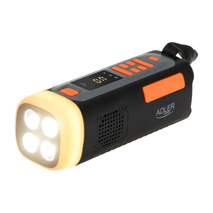 ADLER Solar emergency radio with hand crank, flashlight and