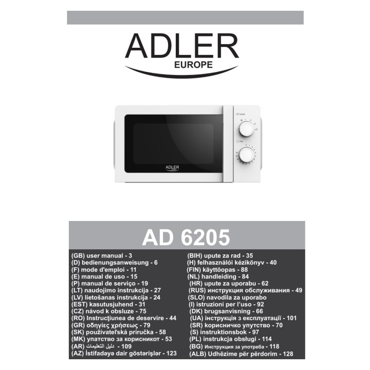ADLER Mikrowelle mit Drehteller AD6205 700 W 20 L 07198