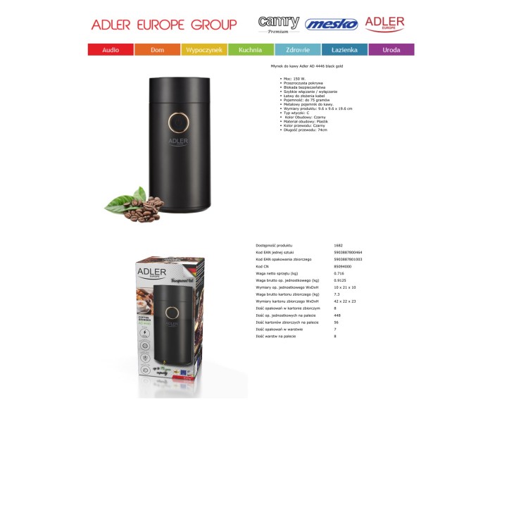 ADLER Molinillo eléctrico de café AD446 150 W 75 G 57096VAR