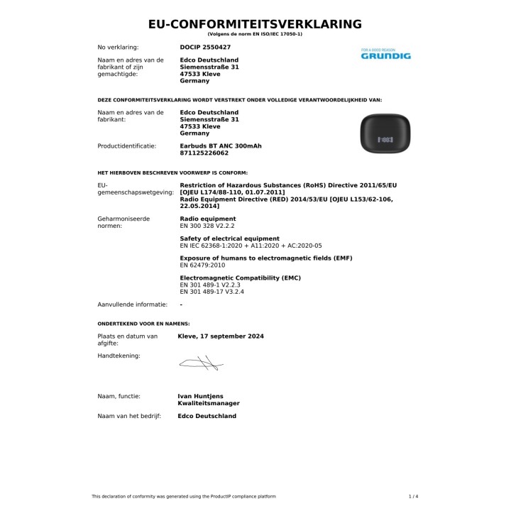 GRUNDIG Trådlösa hörlurar med brusreducering, pekkontroll