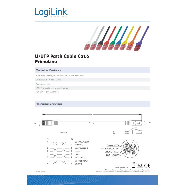 LOGILINK Kupfer-Netzwerkkabel als Patchkabel UTP CAT.6 RJ45