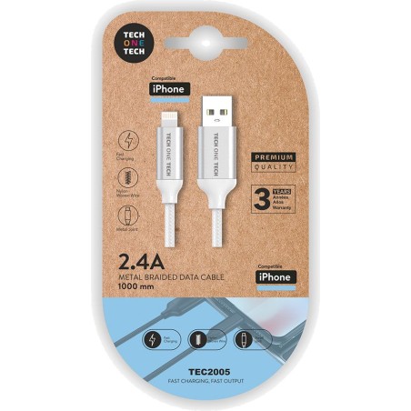 flätad nylonkabel usb-a till lightning 2 a 1 m