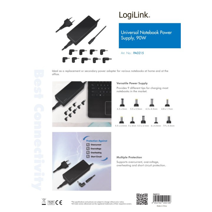LOGILINK Univerzální nabíječka pro notebook s 9 hroty 90 W