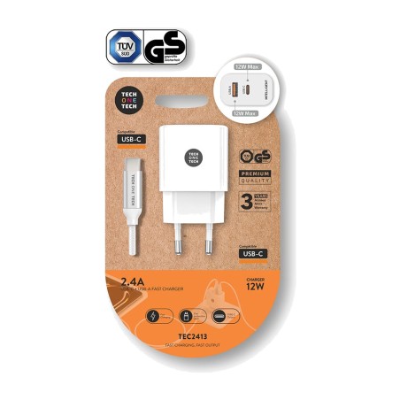 kit caricatore da rete doppio usb-a e usb-c con cavo da 1 m 12 w 2,4 a