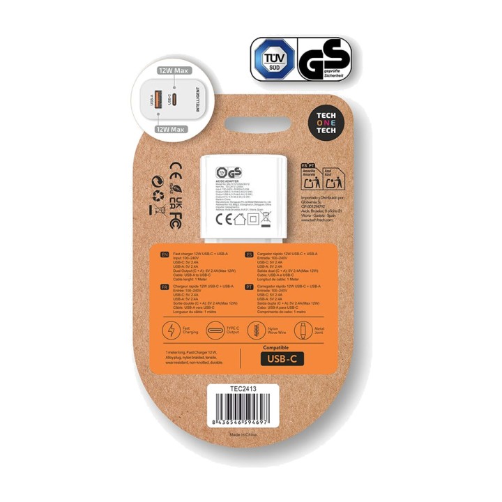 TECH ONE Kit de cargador de red doble USB-A y USB-C con