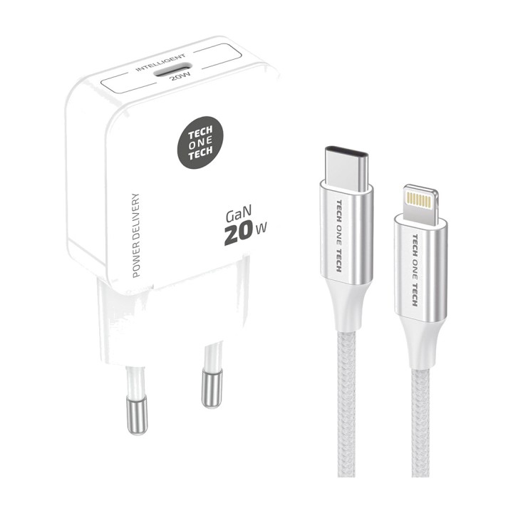 TECH ONE Caricatore da rete rapido con cavo da USB-C a