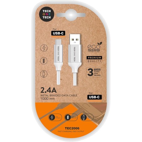przewód oplatany z nylonu usb-a na usb-c 2 a 1 m
