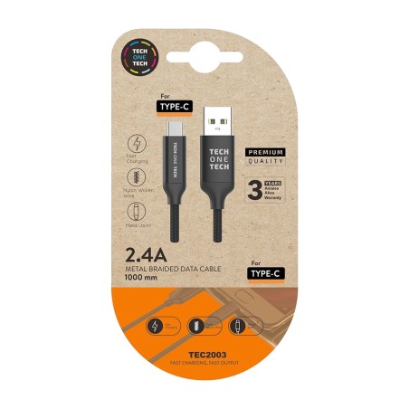 braided nylon usb-a to usb-c cable 2 a 1 m
