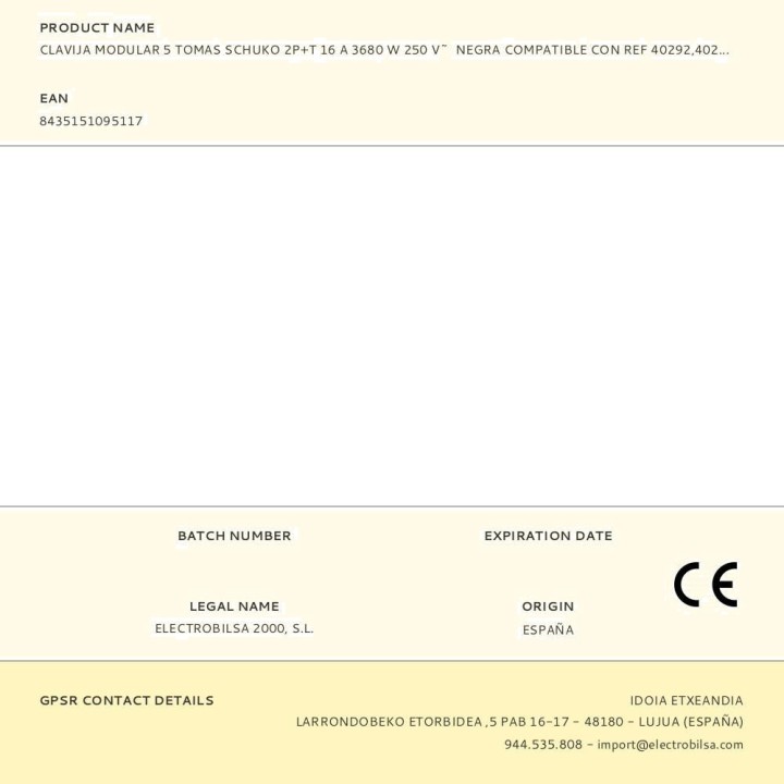 FBRIGHT Modulstik med 5 schuko-udtag 2P+T 16 A 3680 W 250 V