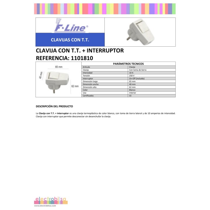 F-LINE Ștecher schuko cu întrerupător 10 A 250 V 40X65X62MM