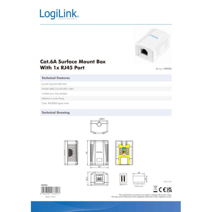 LOGILINK Scatola da superficie con 1 connettore RJ45