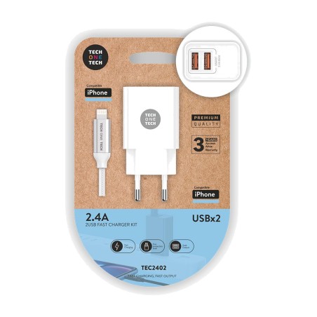 caricatore da rete doppio con cavo lightning in nylon 2,4 a 12 w