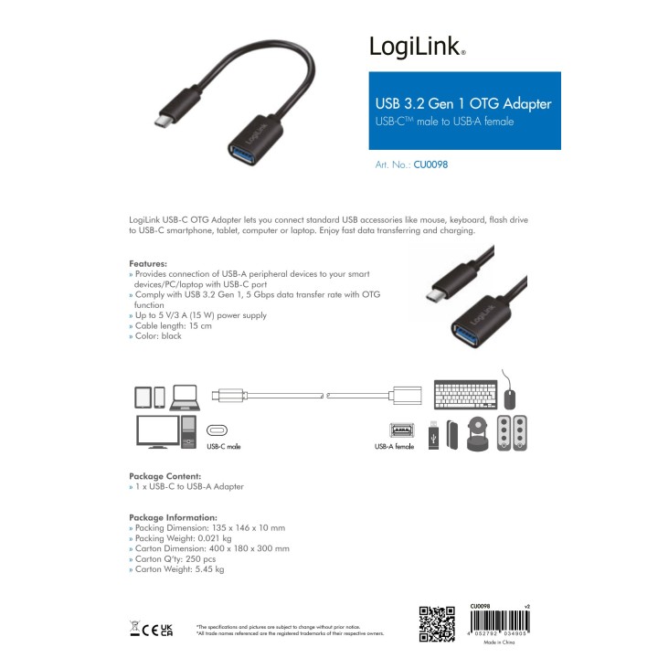 LOGILINK Cable adaptador USB-C mascle a USB-A femella 3.1