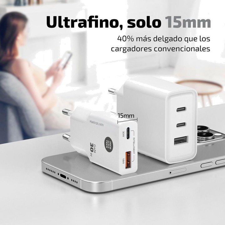 TECH ONE USB-C and USB-A fast wall charger GAN PD 30 W 51166