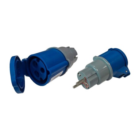 schuko male to industrial female adapter cetac 2p+t 16 a 250 v ip44