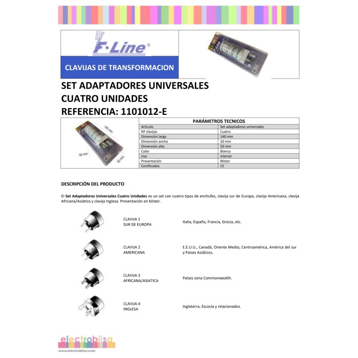F-LINE Travel plug adapter set 4 UDS 140 MM (2UD) 40212