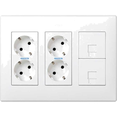 yt- eller infälld dosa med 4 uttag och 2 datauttag 500 cima rj45 223x167x46mm