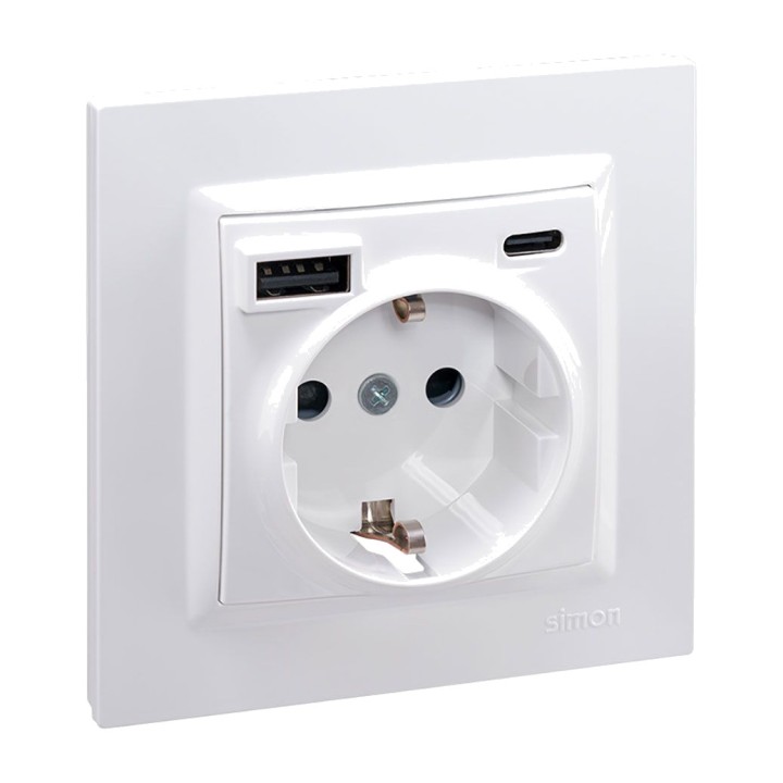 SIMON Base d'endoll schuko d'encastar amb USB A i C
