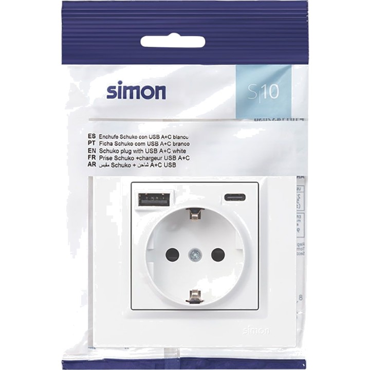 SIMON Gniazdo schuko podtynkowe z USB A i C SERIE-10 10,5 W