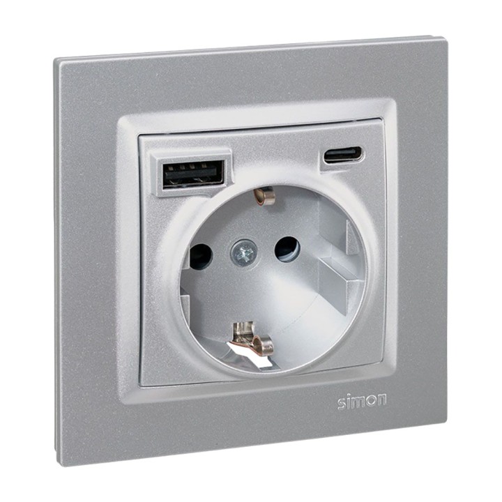 SIMON Base d'endoll schuko d'encastar amb USB A i C