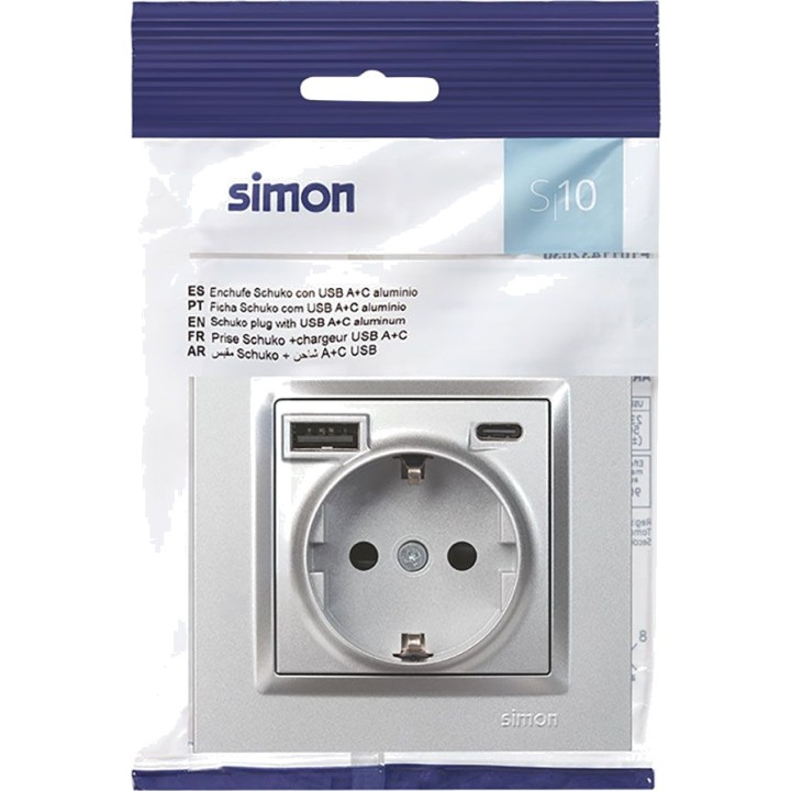 SIMON Presa Schuko da incasso con USB-A e USB-C SERIE-10