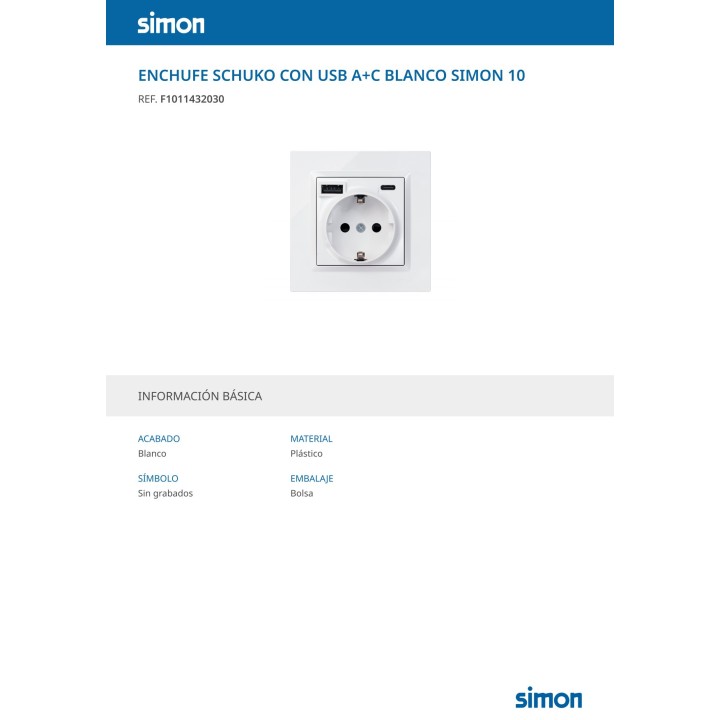 SIMON Gniazdo schuko podtynkowe z USB A i C SERIE-10 10,5 W