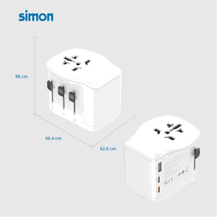 SIMON Adaptor universal de călătorie multi-țară cu încărcare