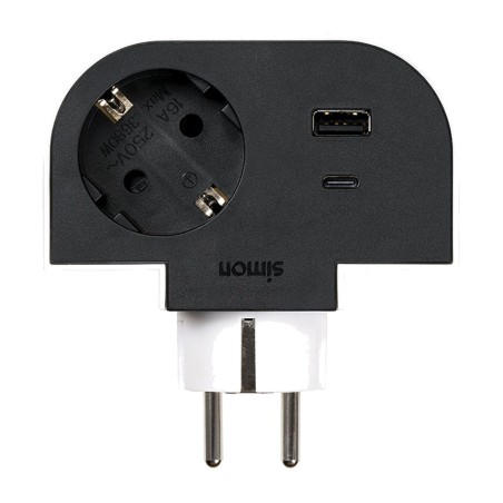 drehbarer schuko-adapter mit 1 steckdose sowie usb a und c 30 w 16 a 250 v