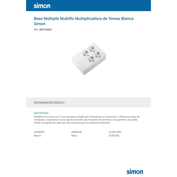 SIMON Johdoton monipistorasia, 4 pistorasiaa MULTIFIX-2P+T