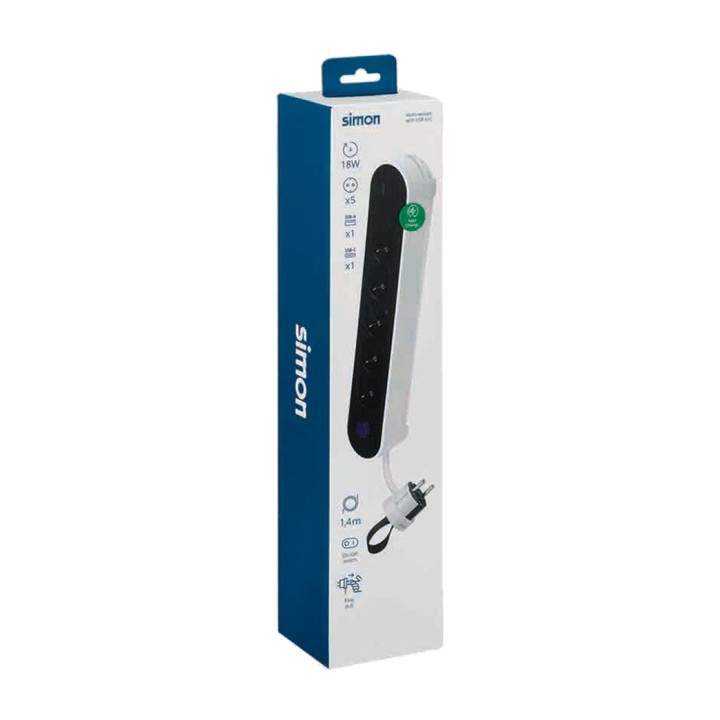 SIMON Base múltiple de 5 preses amb 2 USB i interruptor de
