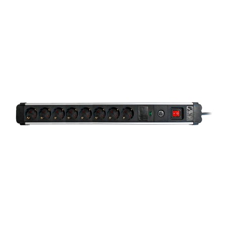 aluminiowa listwa wielogniazdowa z 8 gniazdami, z wyłącznikiem i ochroną przeciwprzepięciową extrapower-h05vv-f 3g1,5 mm2 16 a 250 v 1,5 m