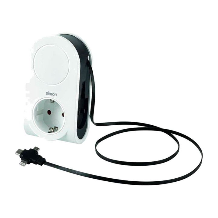 SIMON Adaptador schuko amb carregador USB i cable
