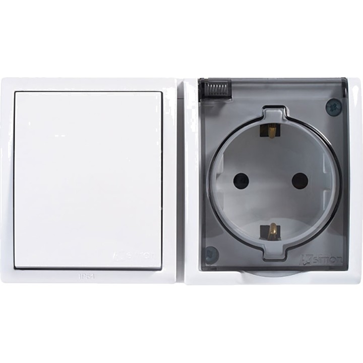 SIMON Priză de suprafață cu comutator AQUARIUS-SCHUKO 2P+T