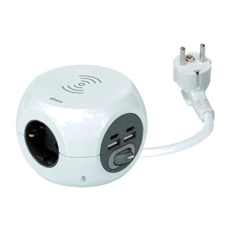 grenuttag med 3 uttag, 4 usb-portar och trådlös laddning combiball-3680w 16 a 1,4 m