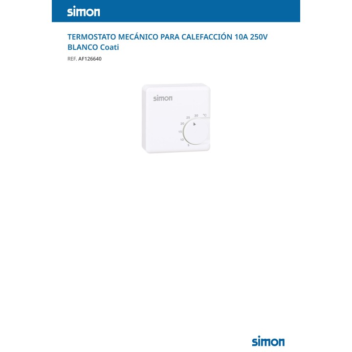 SIMON Mechanical heating thermostat 10 A 250 V IP20 33842