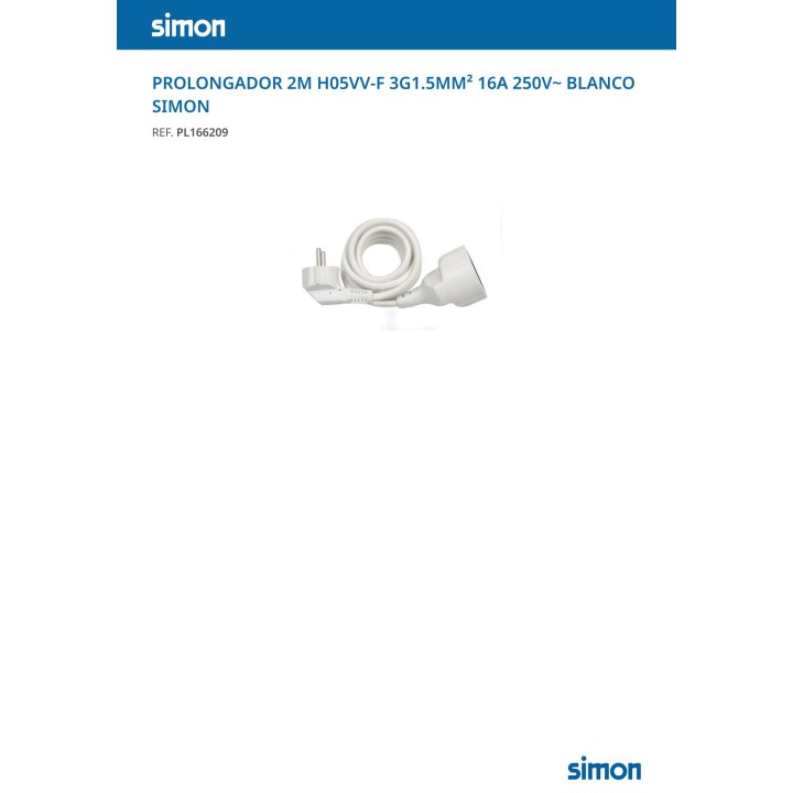SIMON Rallonge électrique à 1 prise IP20 H05VV-F 3G1,5 MM2