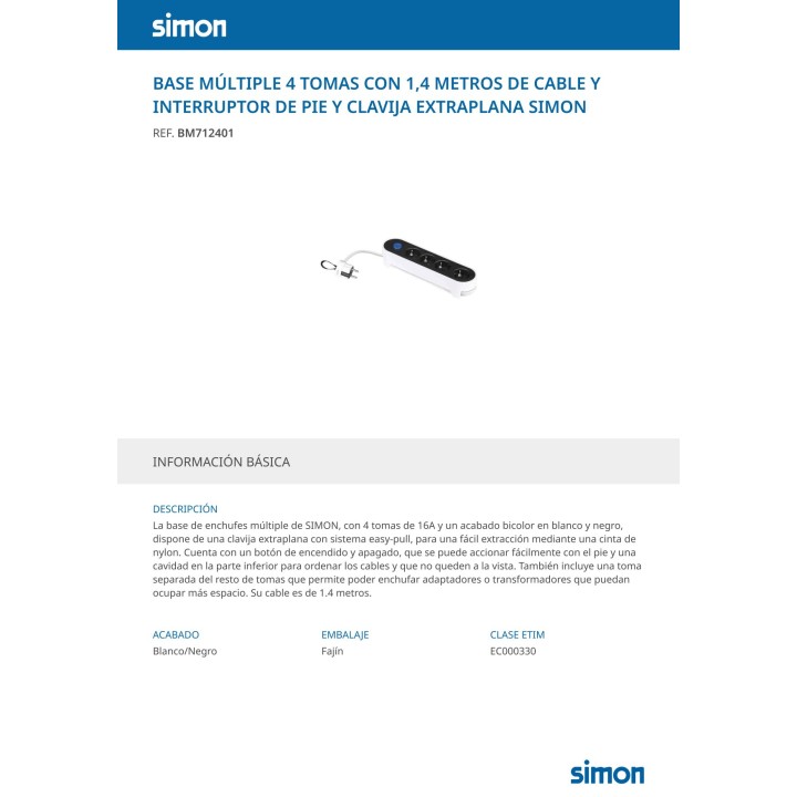 SIMON Multipresa a 4 prese con interruttore a pedale H05VV-F
