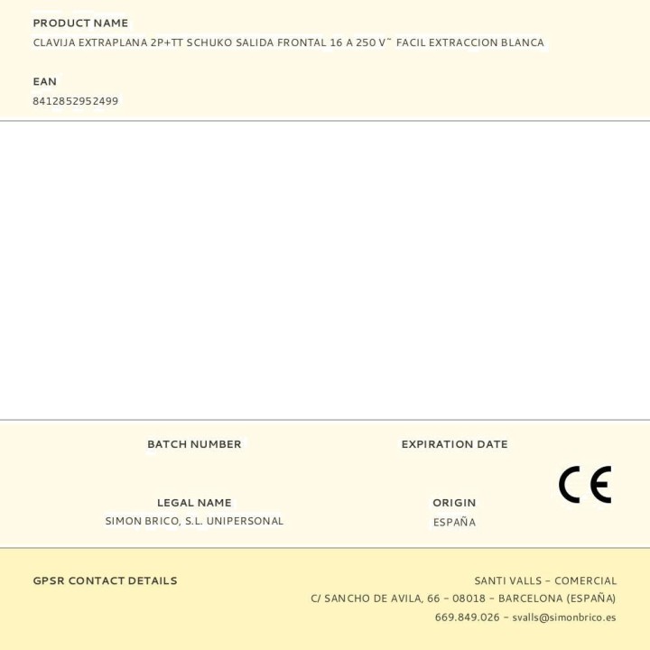 SIMON Spina Schuko extrapiatta con facile estrazione 2P+TT