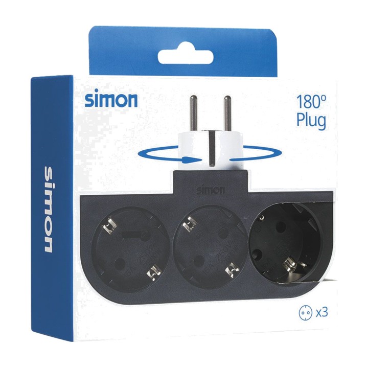 SIMON Adaptor schuko rotativ cu 3 prize 16 A 250 V (2UD)