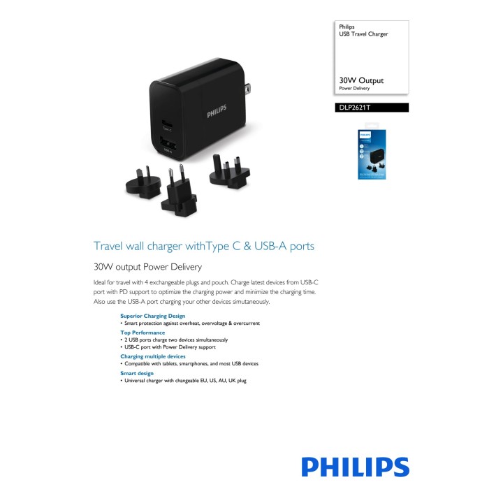 PHILIPS Ultra-fast travel charger with international