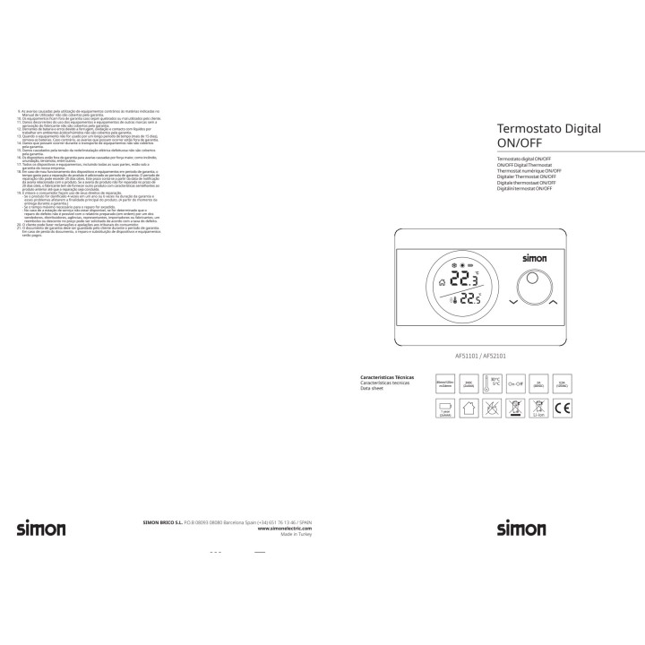 SIMON Thermostat numérique marche/arrêt avec écran