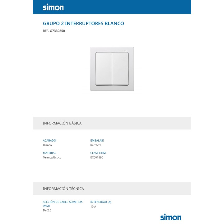 SIMON Double surface-mounted switch 73 LOFT 10 AX 250 V IP20