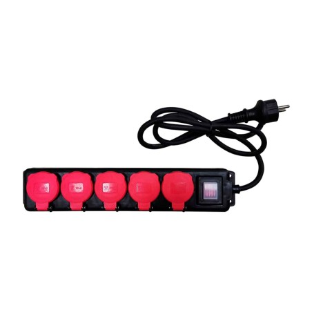 prelungitor cu 5 prize, capac și întrerupător ip44 3g1,5 mm2 16 a 250 v 1,4 m