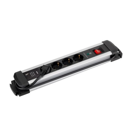 multistik i aluminium med 4 stik og 2 usb-porte, med afbryder og overspændingsbeskyttelse extrapower-16 a 250 v 1,5 m