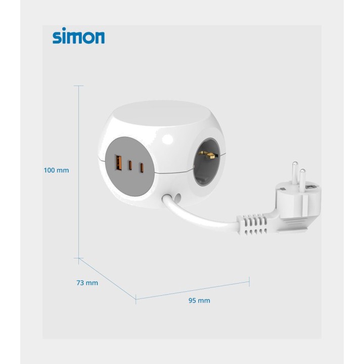 SIMON 3-outlet power strip with fast-charging USB ports