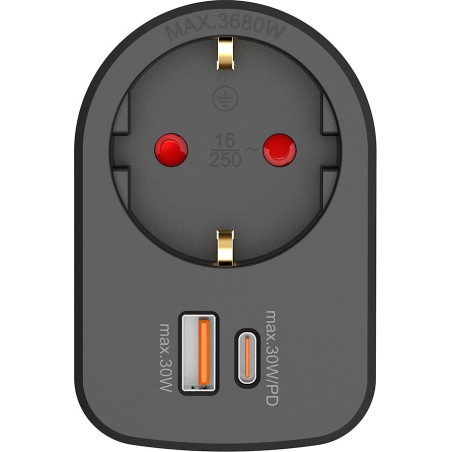 combi schuko adapter with usb-a and usb-c charger 30 w 16 a 250 v